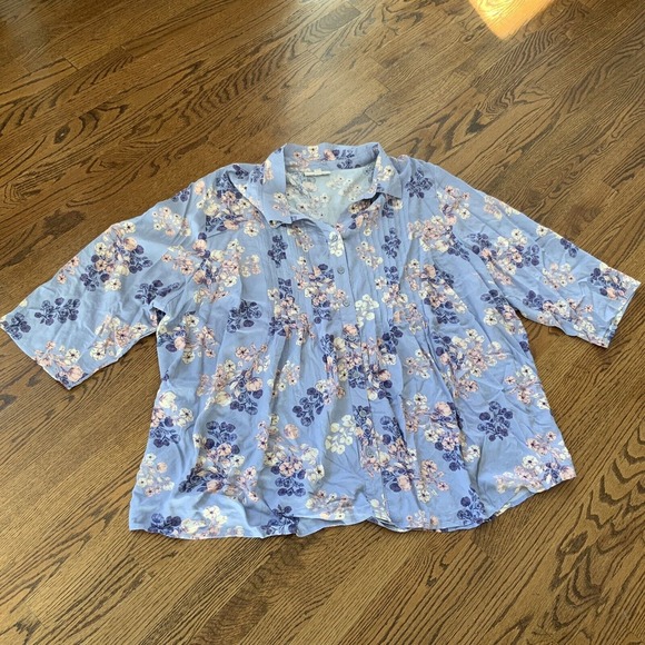 Woman Within Tops - WOMAN WITHIN Blouse Sz 4X 34/36 Purple Floral Pintuck Relaxed Boho Tunic Top NWT
